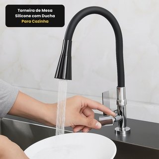 Torneira Mesa Silicone Flexivel Ducha Cozinha Design Moderno Preto
