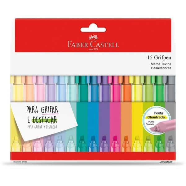 Caneta Marca Texto Kit com 15 Cores Tons Pastel e Neon Grifpen - Faber Castell em Oferta na Shopee