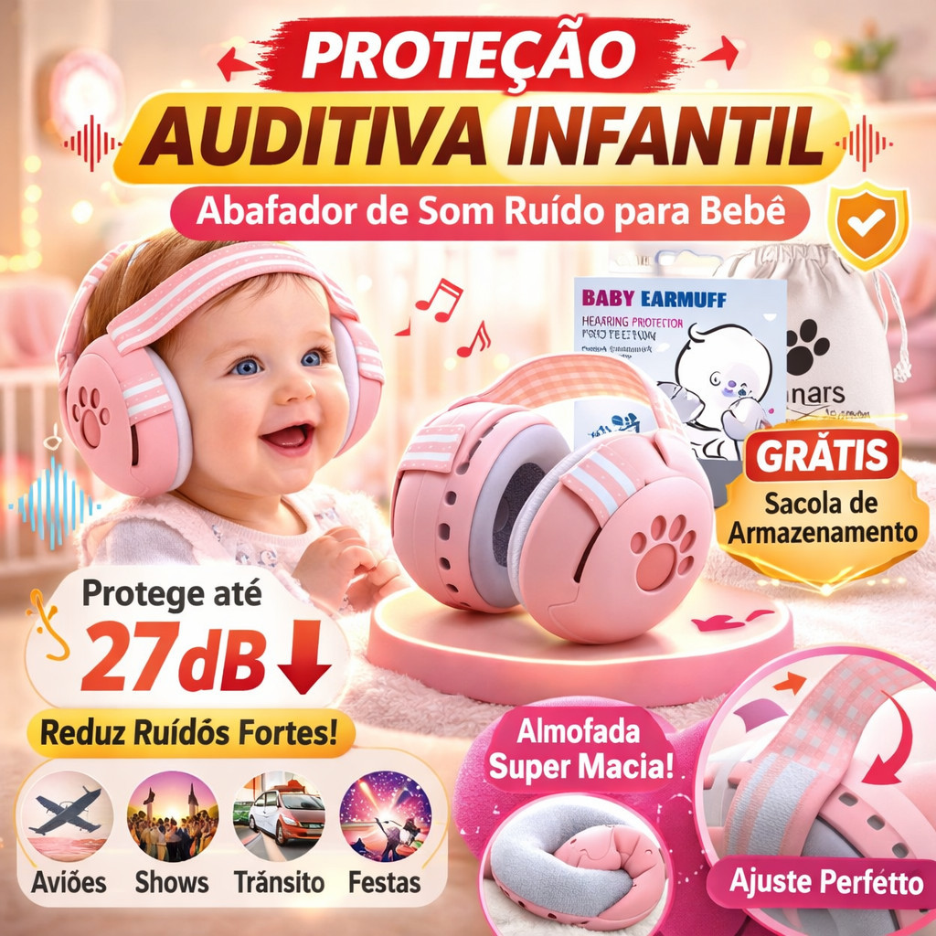 Abafador De Ruído Infantil Protetor Ouvido Bebê Para Festas Shows E Fogos À Prova De Som Criança Autista Confortável