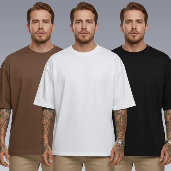 Kit 3 Oversized Masculina Stretwear Básica Lisa Premium