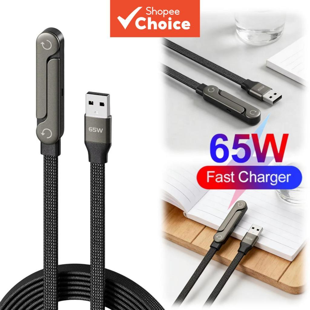 Cabo de Dados Carregador 65W USB para Tipo-C com Suporte Dobrável 2 em 1 para Smartphones e Tablets