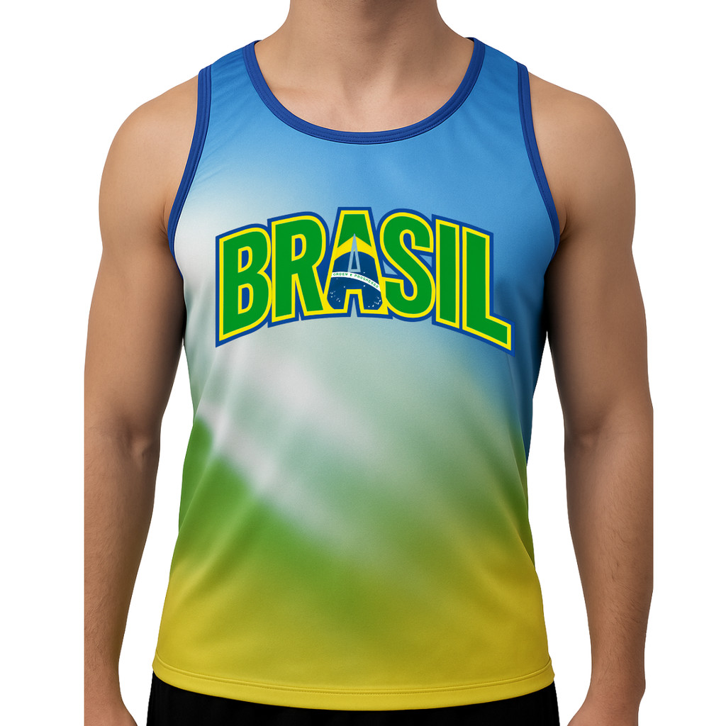Camiseta Regata Masculina  Estampada do  Brasil Dryfit  Adulto Treino Academia Verão Abstrata