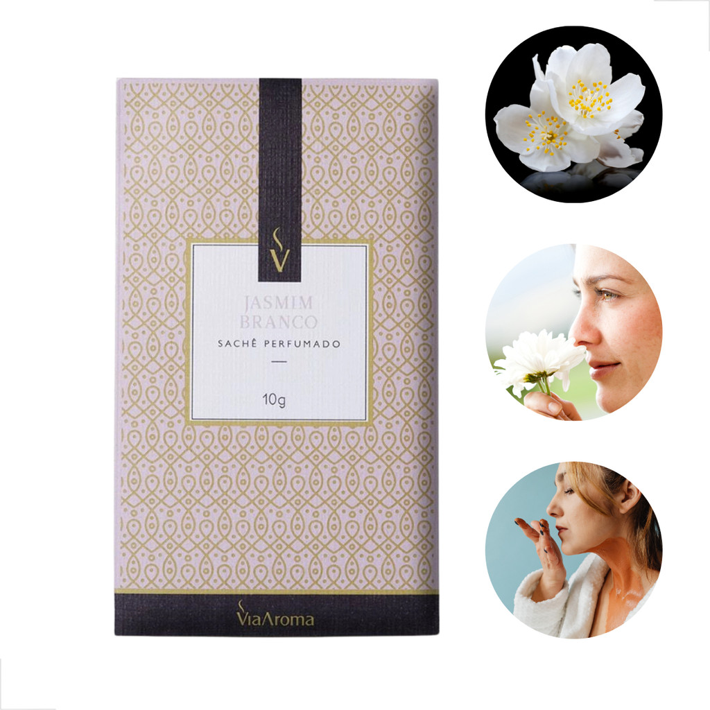 Sachê Perfumado Jasmim Branco 10gr Via Aroma Guarda Roupa 1u