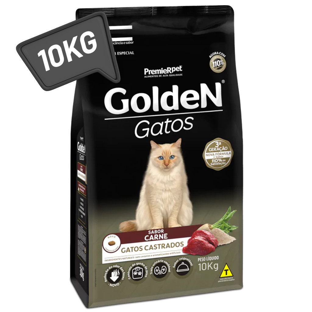 Ração Golden Gatos Castrados 10kg Carne