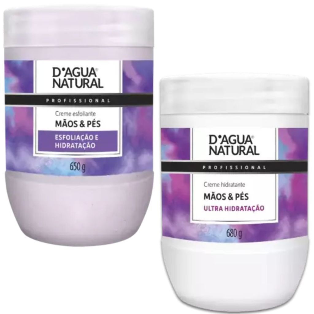 ‍♀️ Kit Mãos e Pés D'Água Natural ✨ Esfoliante 650g + Hidratante 680g Cuidado Completo