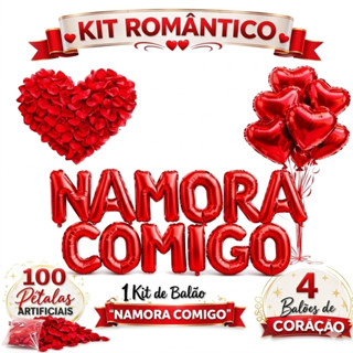 Kit Completo Pedido de Namoro: Balões "Namora Comigo", 100 Pétalas e 4 Balões Coração em Oferta na Shopee