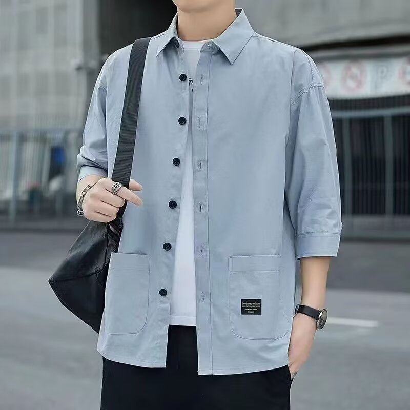 Ruffian bonito camisa de manga de três quartos masculina camisa de manga média moda na moda Casual camisa masculina mang