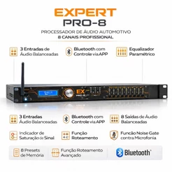 Processador Áudio Automotivo Expert Pro-8 8 Canais Profissional Bluetooth Equalizador Noise Gate Função Roteamento