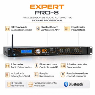 Processador Áudio Automotivo Expert Pro-8 8 Canais Profissional Bluetooth Equalizador Noise Gate Função Roteamento em Oferta na Shopee