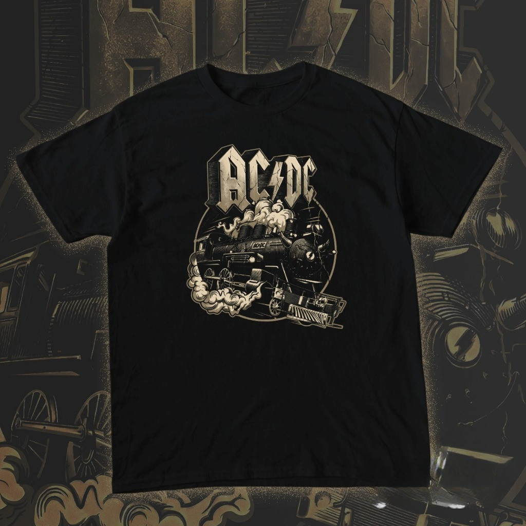 Camiseta de Rock ACDC Locomotiva Estilo Banda Metal T-Shirt Unissex Camisa 100% Algodão