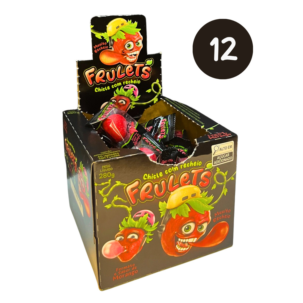 Kit 12x Chiclete Frulets Forma e Sabor Morango Sukest C/40