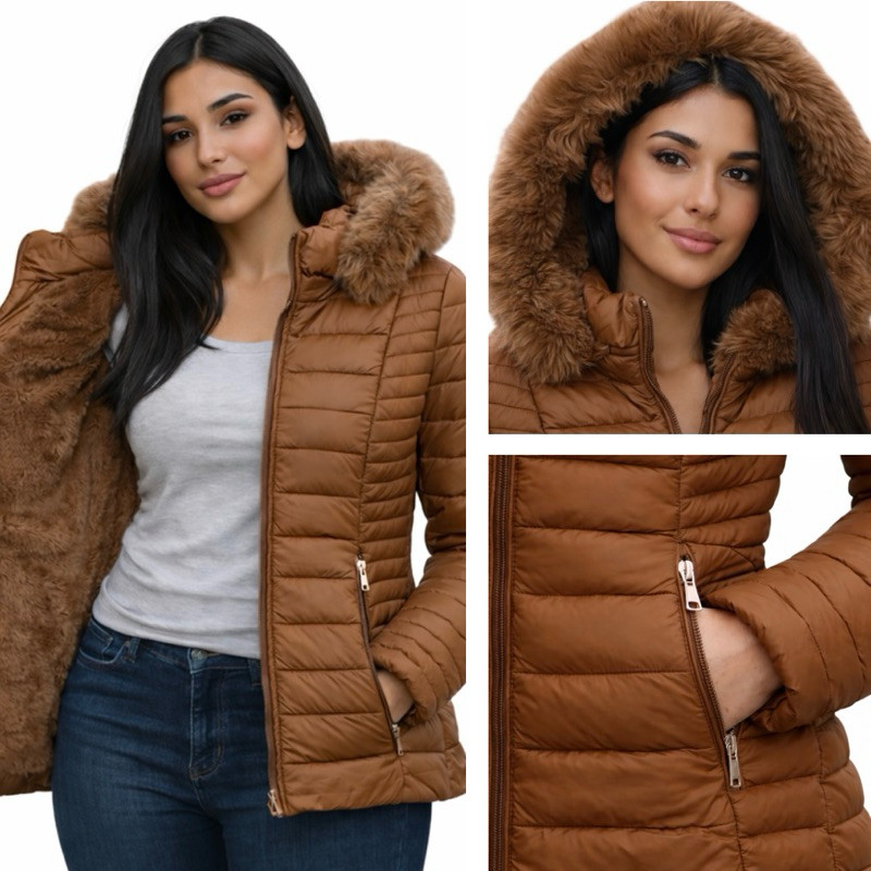 Jaqueta Puffer Feminina Luxo Peluciada Lançamento 2026