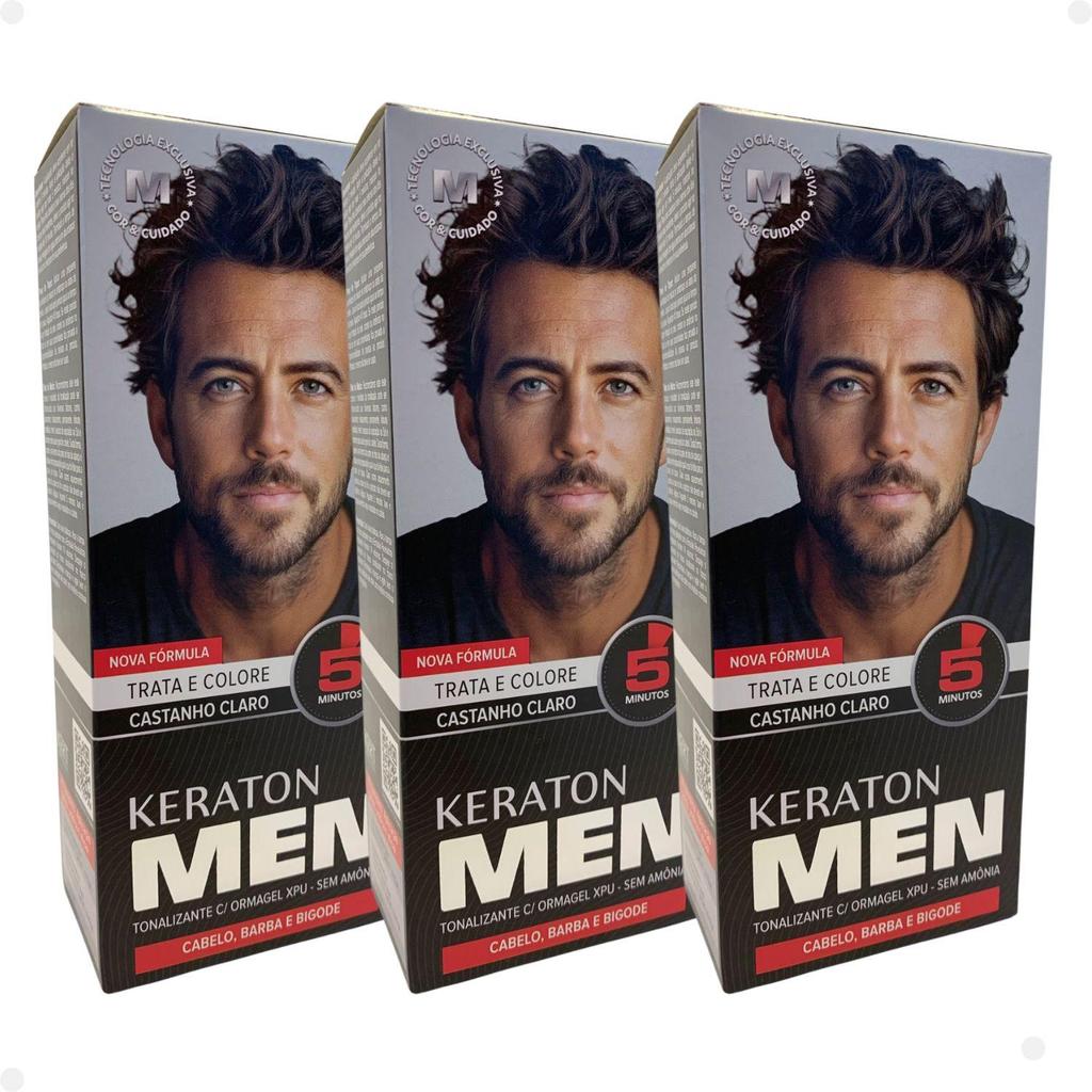 KIT TONALIZANTE KERATON MEN CASTANHO CLARO KERT C/3