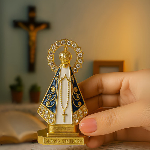 Kit12 Imagem Nossa Senhora Aparecida Painel Carro Dupla Face Dourado