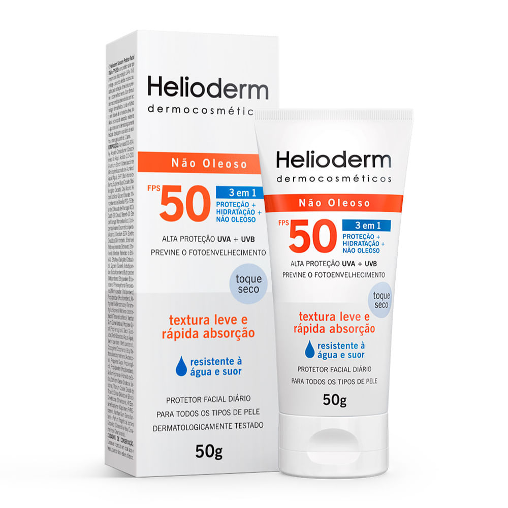 Protetor Solar Facial Helioderm Suncare FPS 50 com 50g em Oferta na Shopee