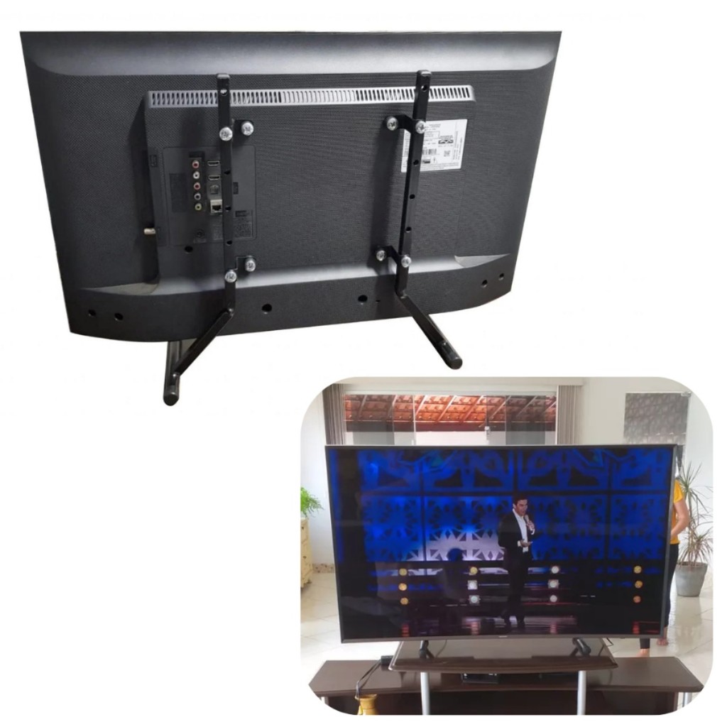 Pe de Tv Universal 32 40 50 55 60 65 75 Firme Discreto Mesa Base Hack Samsung Pezinho Ajuste Altura Minimalista Nf