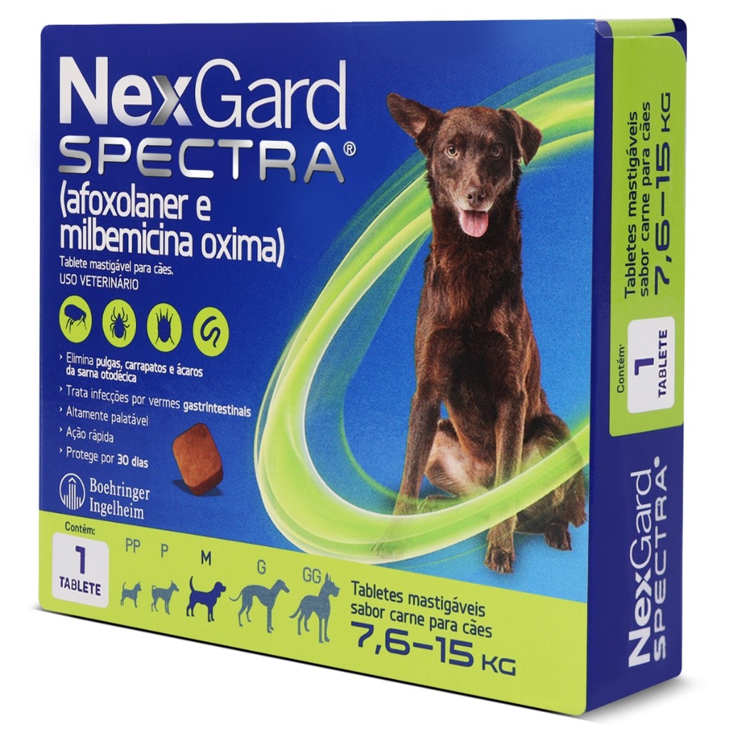 Nexgard Spectra 7,6kg a 15kg Antipulgas e Carrapatos Para Cães