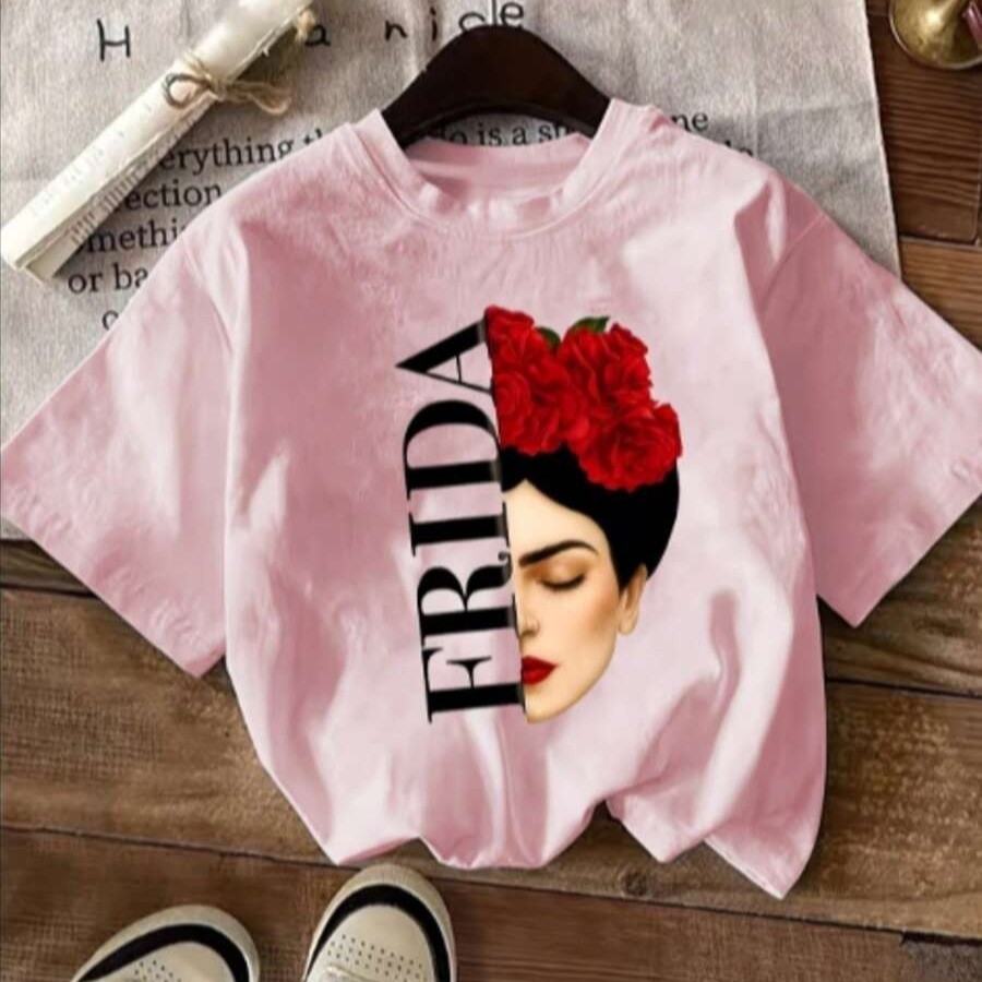 Camiseta Feminina Estampa Frida Camiseta Estilosa Casual 100% Algodão Moda Feminina