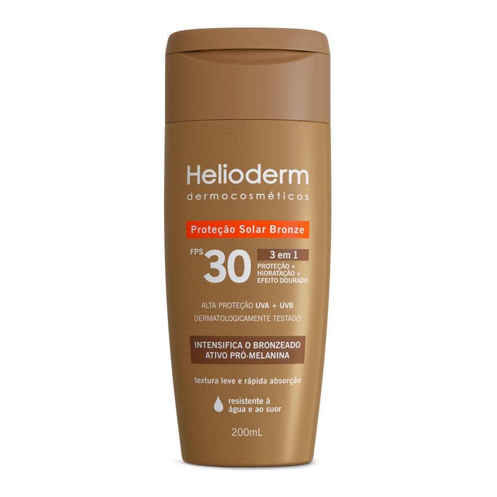 Protetor Solar Bronze Helioderm 3 em 1 Efeito Duradouro FPS 30 200ml em Oferta na Shopee