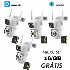 KIT4 Câmera De Segurança Lente Dupla IP66 Wi-Fi 360° Sensor Movimento Visão Noturna+MICROSD 16GB