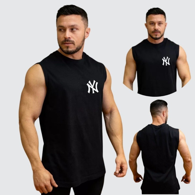 Regata Oversized Masculina NY Algodão Camiseta Longline Streetwear Estampa Casual Treino Confortável