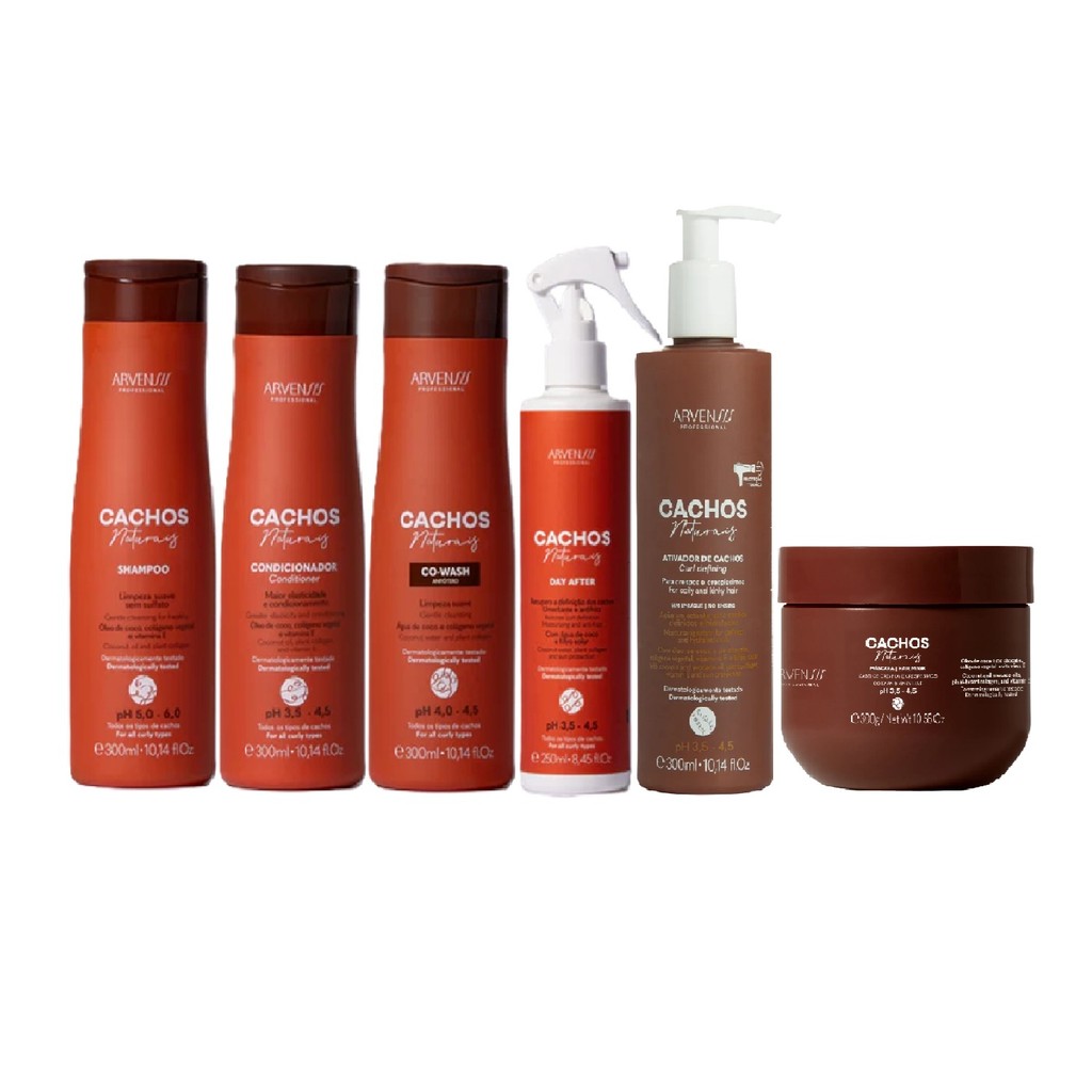 Kit Arvensis Cachos - Shampoo & Condicionador & Co-Wash & Day After 250ml + Ativador Crespos 300ml & Máscara Crespo 300g