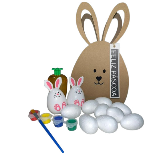 Kit Páscoa Infantil 2 Sacolas 3 Porta Doces Ovos para Pintar