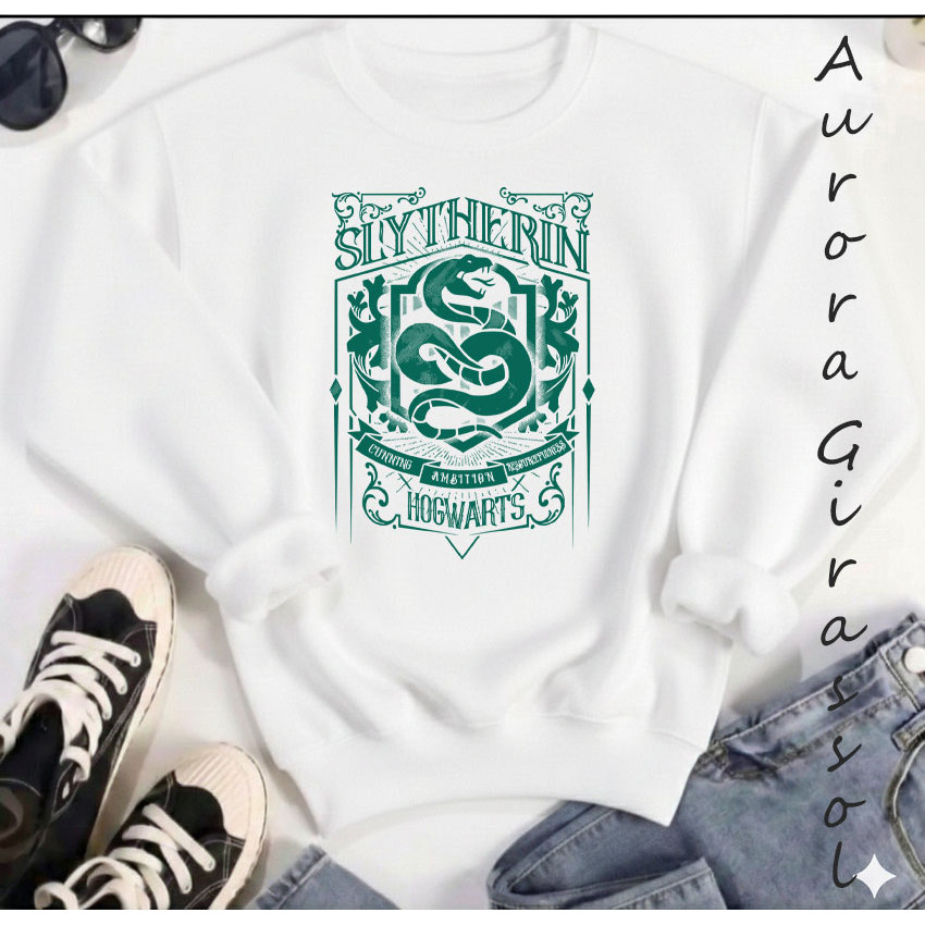 Moletom Gola Redonda Blusa Harry Potter Sonserina Hogwarts Filme e Livros