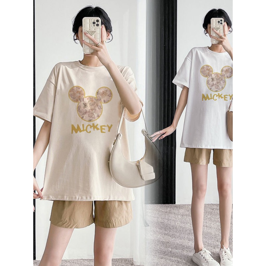 Roupa de maternidade terno de verão estilo moda passeio Casual terno de duas peças pequeno verão puro algodão manga curt