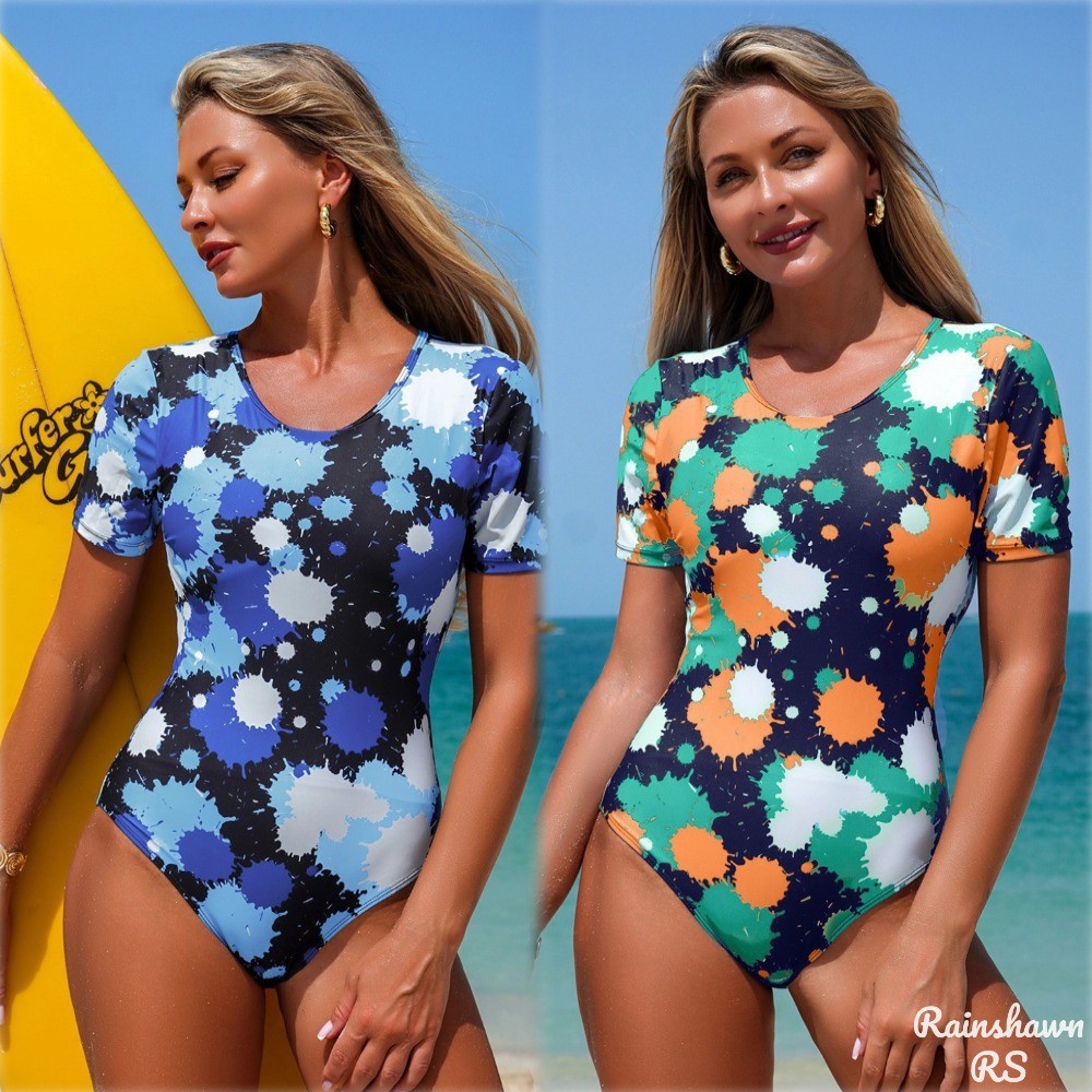 LS|Flores Maiô Feminino de Uma Peça Maiô Feminino Manga Curta Maio Plus Size Maio Feminino Praia Roupa De Praia Cwimsuit