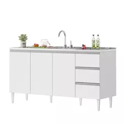Balcão Salvador 1,60 Mt 3 Gavetas 3 Portas 100% Mdf Branco