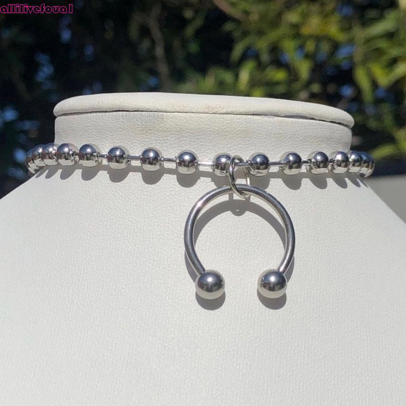 allilivefoua1 Hip Hop Punk Metal Tipo C Pingente Colares Para Homens Correntes Jóias Legal Contas