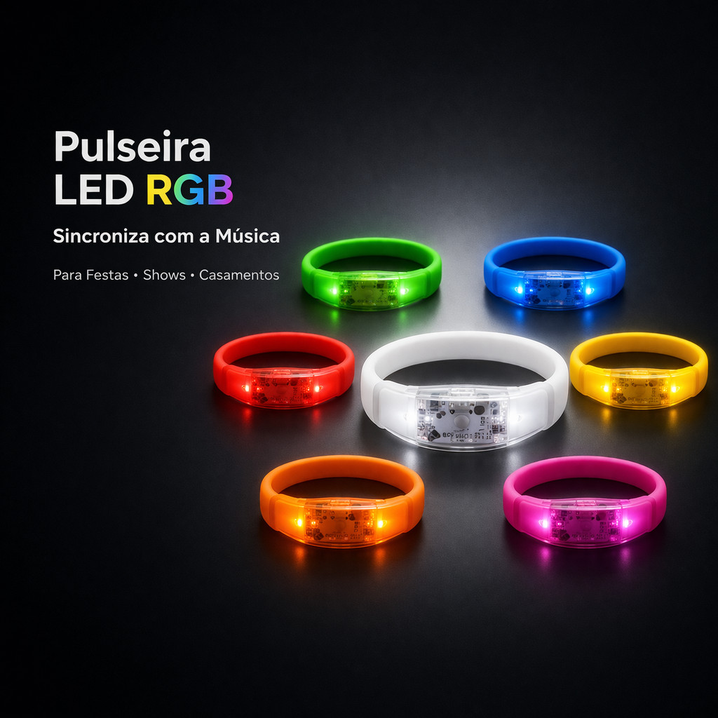 Kit Pulseira LED Som Reativo RGB Várias Cores Festa Show Casamento 10 20 30 50 Unidades em Oferta na Shopee
