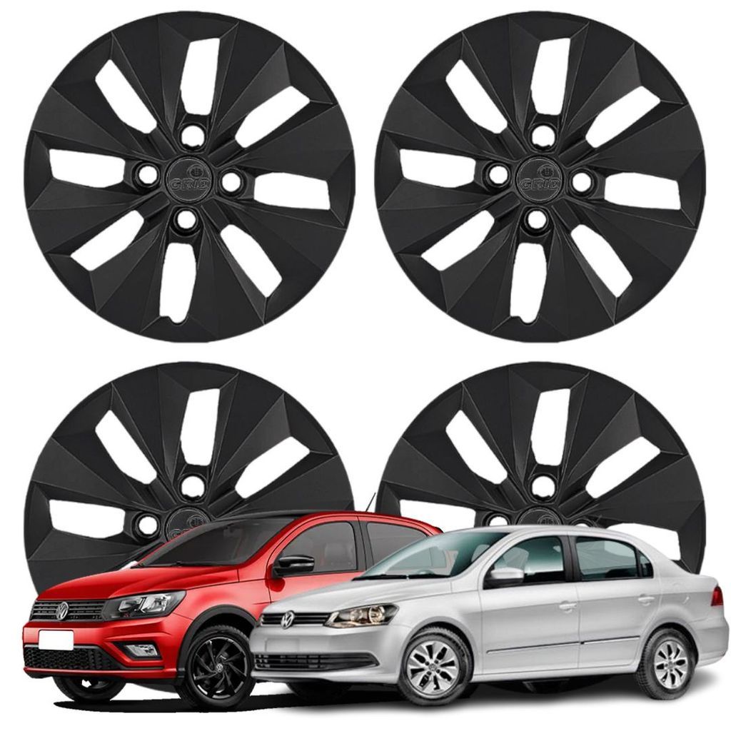 Jogo Calota Aro 14 VW Gol Voyage 2013-2018 Cubo Baixo Preto Fosco
