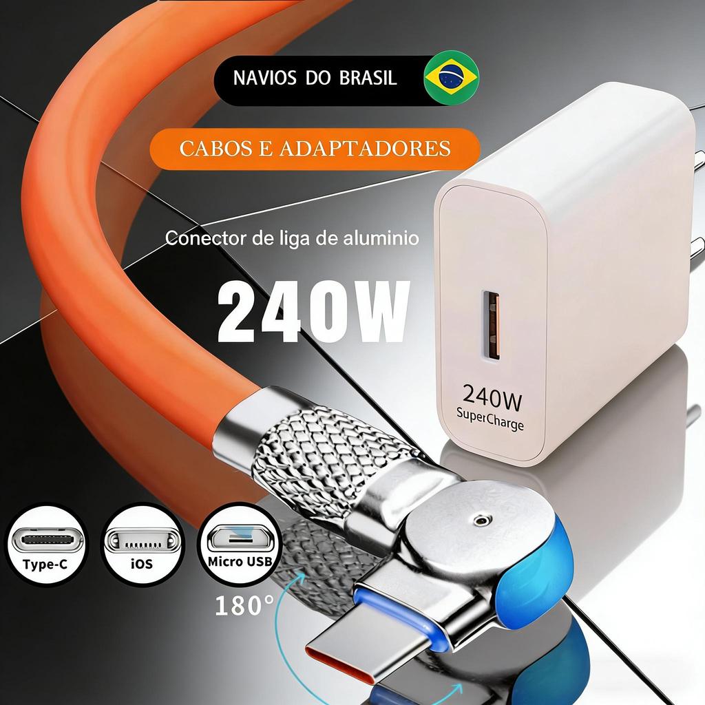 Carregador Super Rápido De 240 W Com 180 ° Cabo De Carregamento De Rotação Para Cabos Giratórios Micro USB iOS Tipo C MK