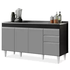 Balcão Gabinete com Pia Inox 150cm Marrocos Preto/Cinza - Lumil