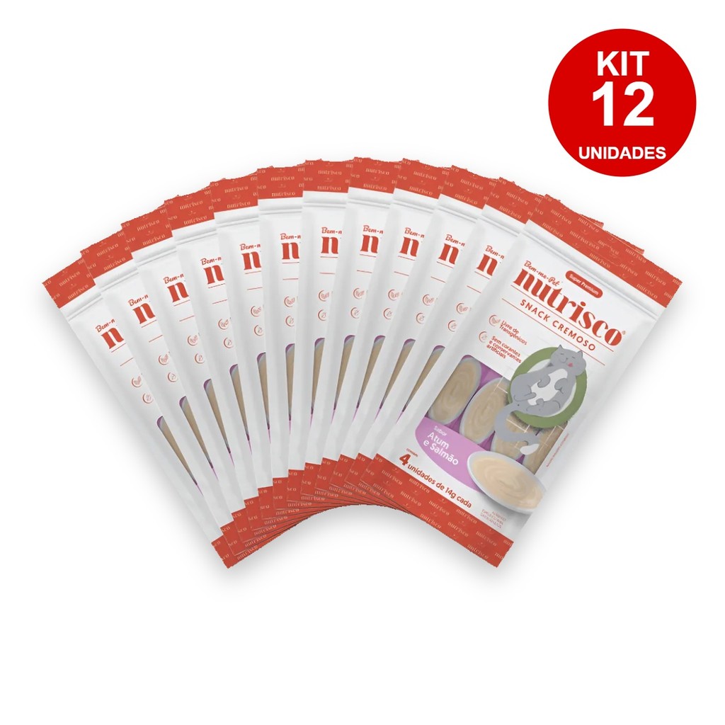 Kit 12 snack cremoso nutrisco gato como churu - Sabor Atum E Salmão