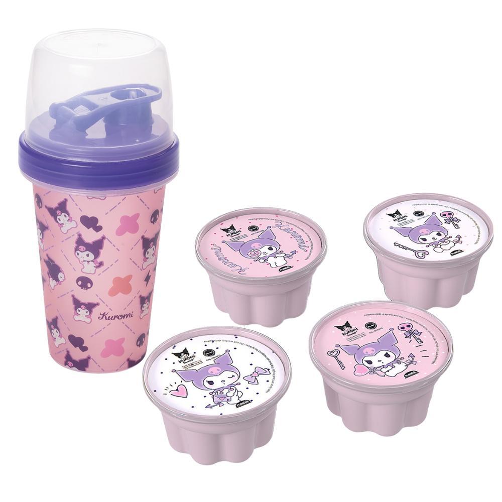 Kit Lancheira Kuromi 4 Potes 1 Garrafa Mini Shakeira Volta às Aulas Plasútil em Oferta na Shopee