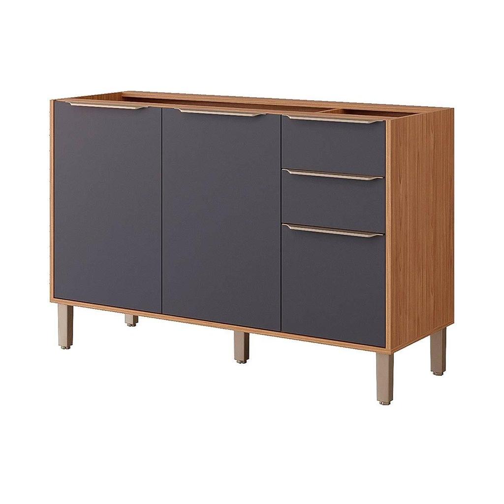 Balcão de Cozinha Divina 3 Portas e 2 Gavetas s/Tampo 120cm Freijo/Titanium - MGM