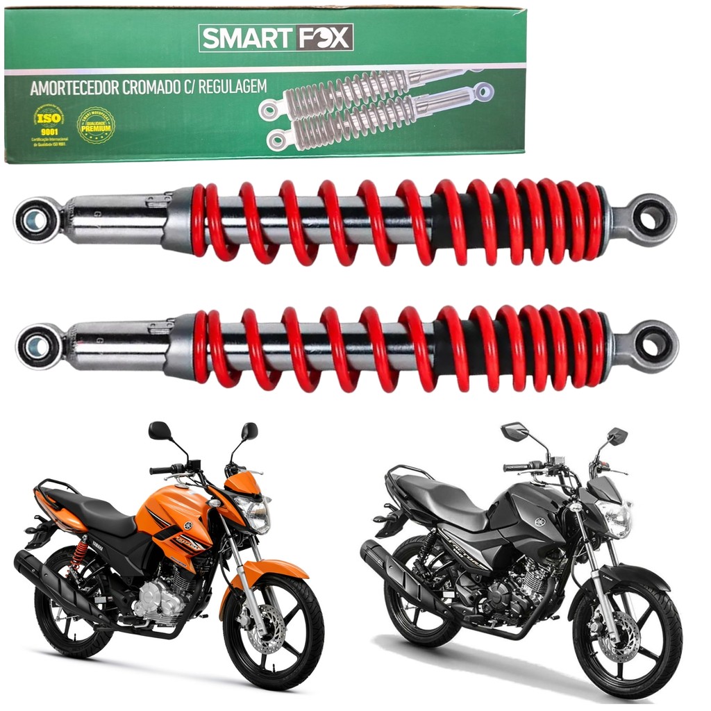PAR AMORTECEDOR SUSPENSÃO TRASEIRO CROMADO SMARTFOX YAMAHA YS FAZER 150 YBR FACTOR 125 150