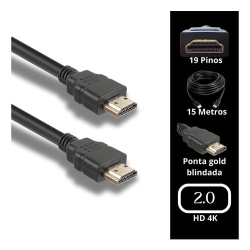 Cabo Hdmi 15 Metros 15mt 1.4 Full Hd Tv Led 3d Ps3 Xbox Vídeo TV PC Notebook Transmissor de vídeo