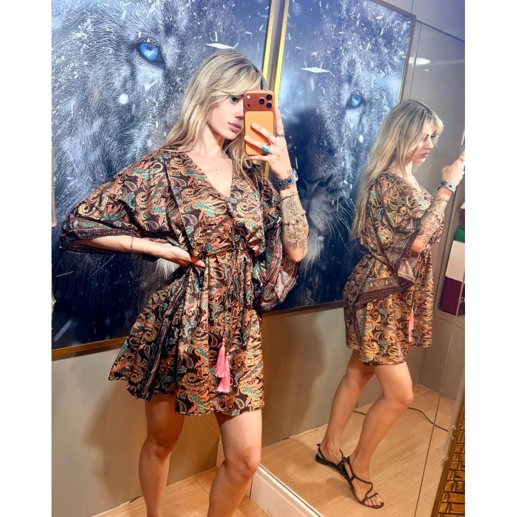 Kaftan curta seda indiana, chic,boho,elegante