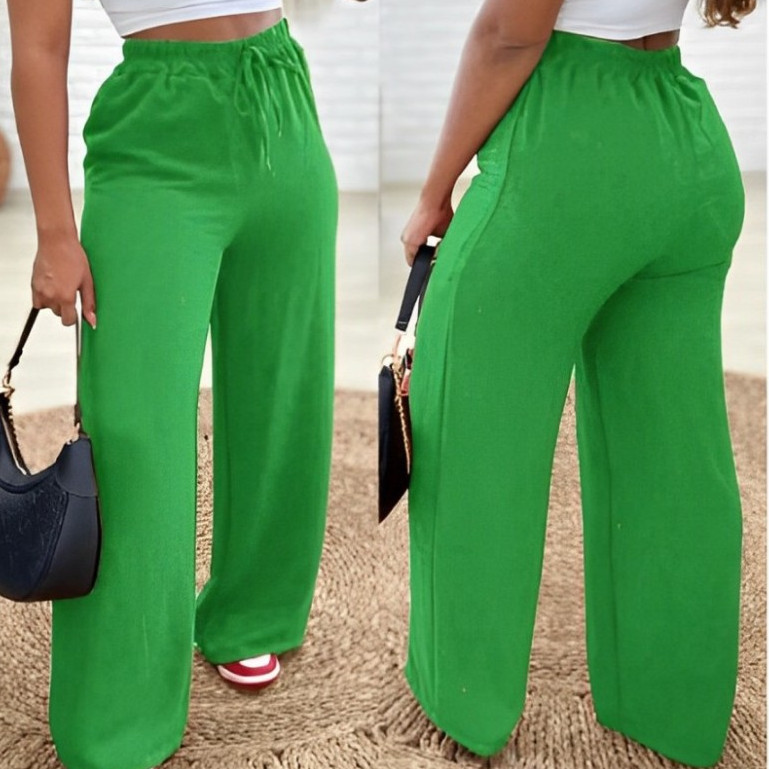 Calça Pantalona Plus Size Feminina Elástico Na Cintura Com Bolso Cintura Alta Tecido Duna