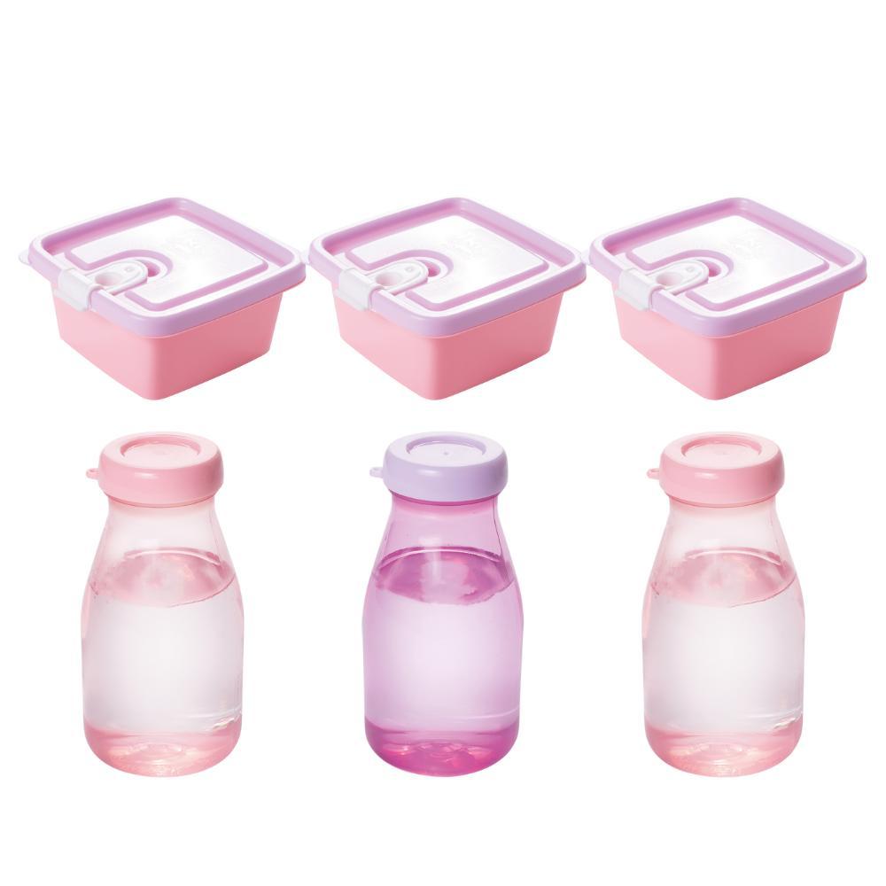 Kit 3 Potes 3 Garrafas Mini Lancheira Infantil Volta às Aulas Escolar Rosa Lilás Plasútil em Oferta na Shopee