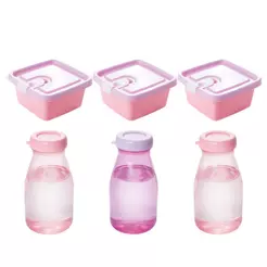 Kit Lancheira 3 Potes 3 Garrafas Mini Infantil Volta às Aulas Escolar Rosa Lilás Plasútil