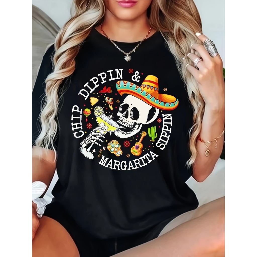 Camiseta Piñata México Colorido Laço Estampada Poliéster Elástica Versátil Divertida Estilosa Verão