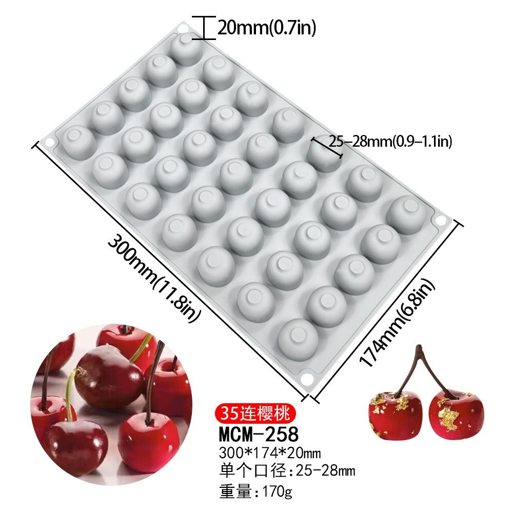 Molde de Mousse de cereja cereja, 35 peças, forma de frutas, bolo, cozimento, molde de Silicone, faça você mesmo, molde