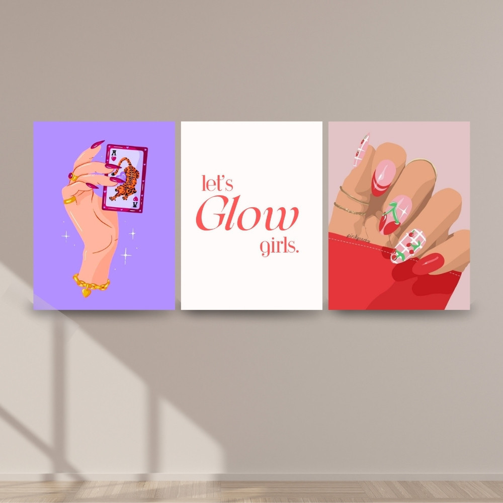 Kit Quadro Decorativo 3 peças | Unhas Studio Vintage Moderno Nail Designer Manicure