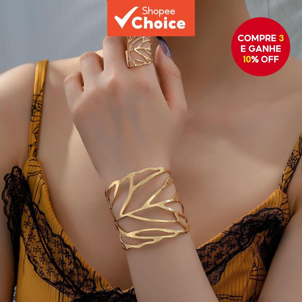 Conjunto De Anel De Pulseira De Folha Oca , Acessório De Joias Para Fotos De Desfile De Moda em Oferta na Shopee
