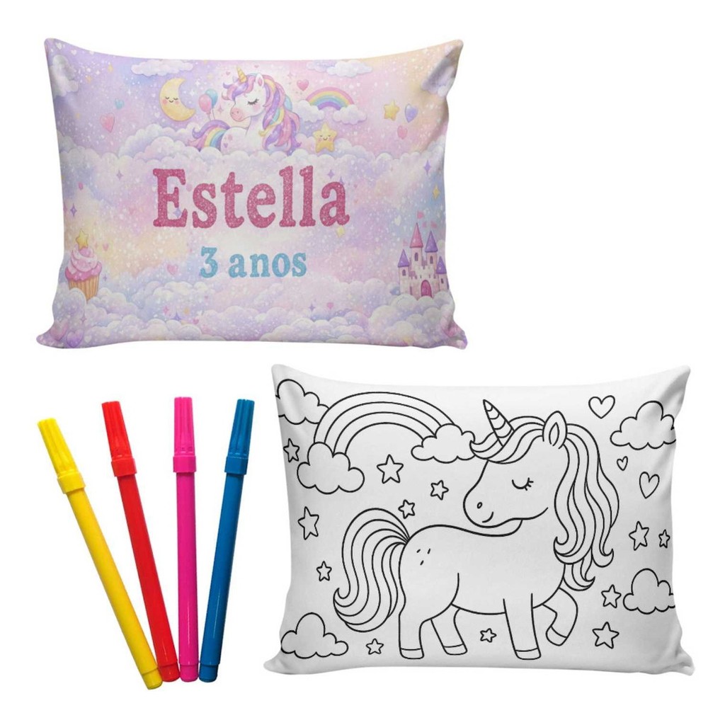 Almofadas de Colorir Pinte e Lave 15x20cm Personalizadas Unicórnio